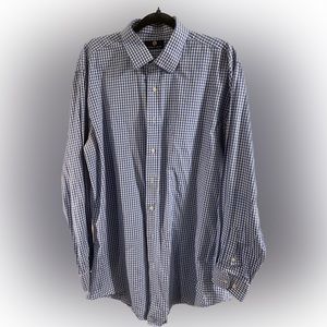 Thomas Stone Blue and White Checkered Dress Shirt Size XLT
